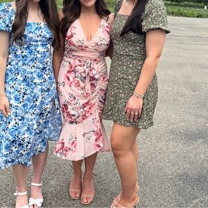 Francesca's Collections Green and Pink Floral Dress